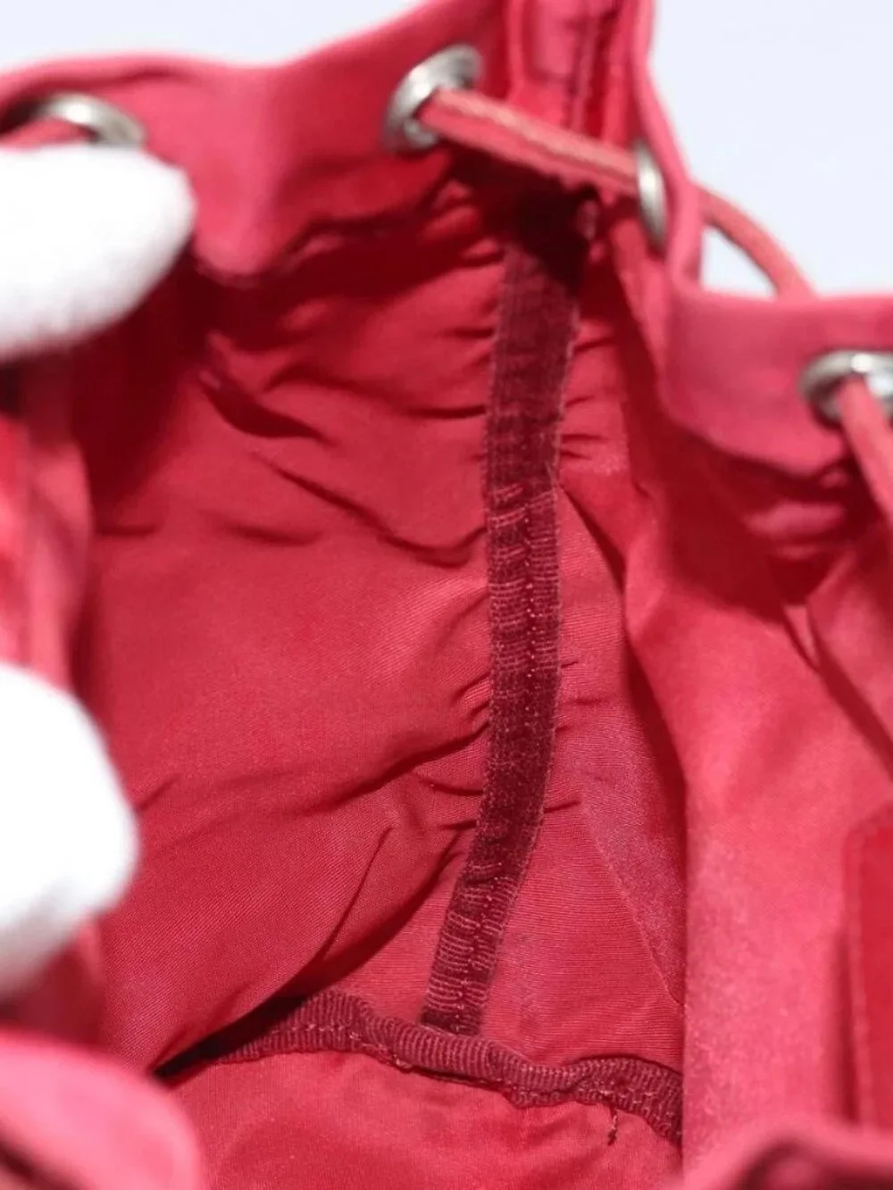 PRADA Drawstring Pouch Nylon Red Auth hk3533